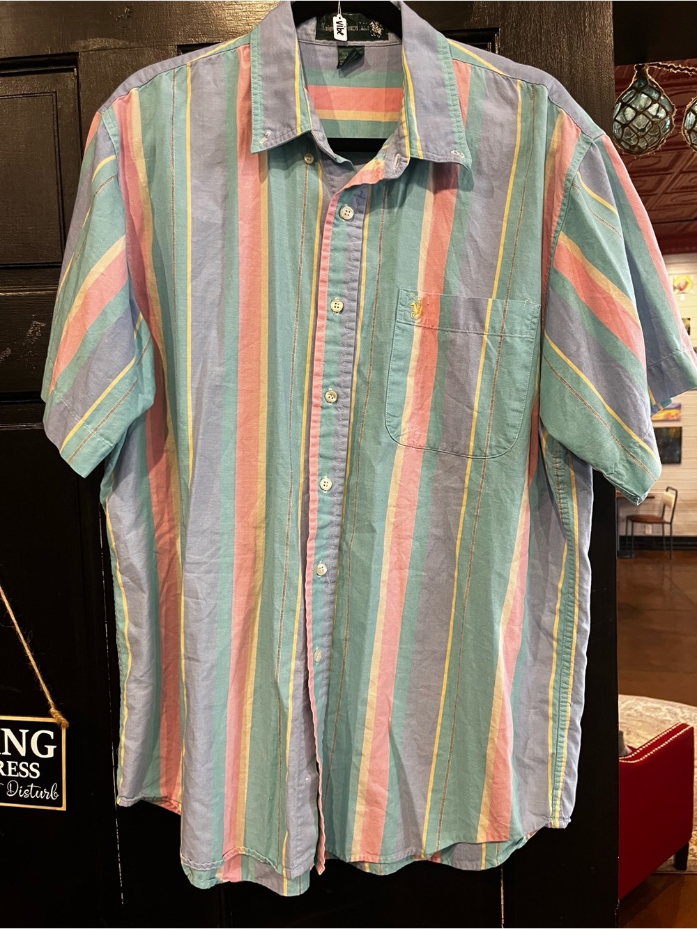 Men's Pastel Multicolor Stripe Short-Sleeve Button-Down Shirt